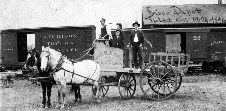 Dray and Express Wagon at the Frisco Depot, December 24, 1894