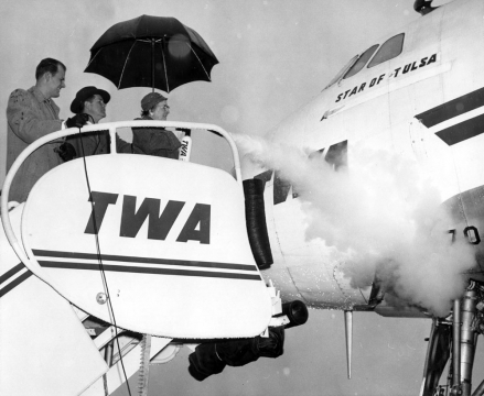 "Star of Tulsa" plane. Named to commemorate the first flight of TWA to Tulsa after 22 year hiatus, c 1955