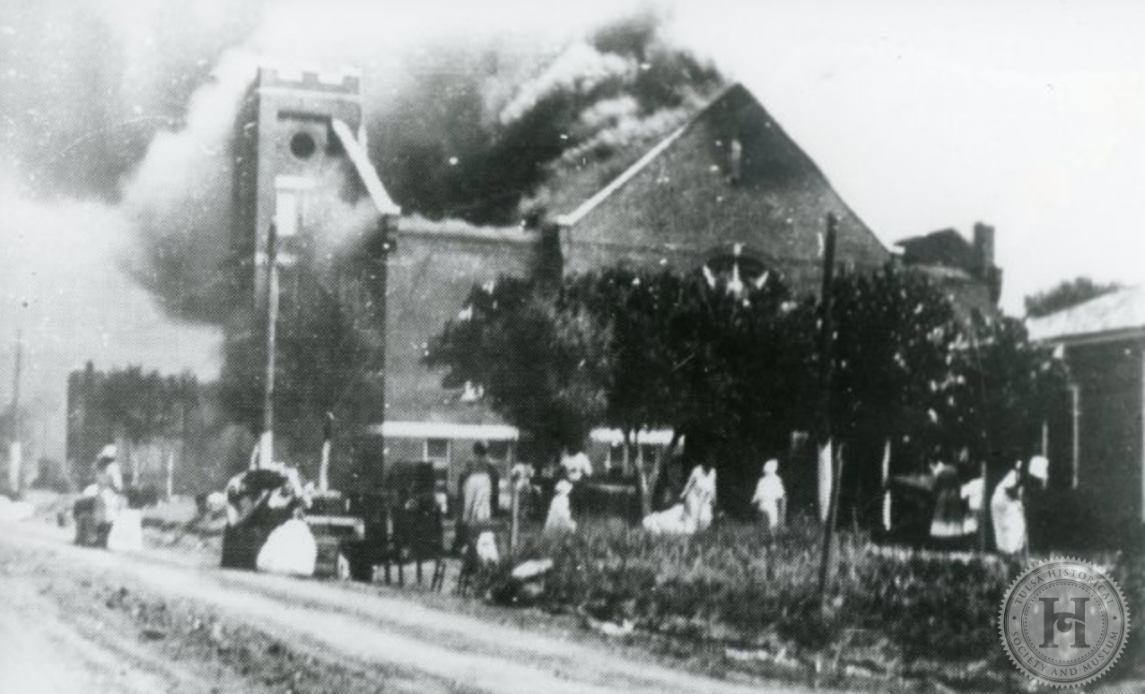 Mt. Zion Baptist Church on fire during the 1921 Tulsa Race Riot/Massacre.