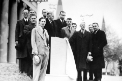 Monument to first street sign, 11th & Boulder, 1936